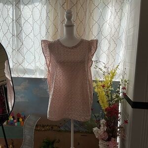 LOFT Light Pink Eyelet Ruffle Blouse